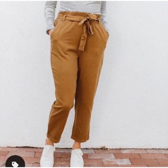 Carly Jean Pants - Carly Jean Los Angeles "Reid" Paperbag Pants - Pecan Brown Size Small